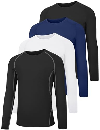 HOPLYNN Youth Boy’s Compression Shirts, Long Sleeve Quick Dry Cold Weather Gear Undershirts for Kid’s Athletic Sports Football Basketball-2 Black 1 Blue 1 White-M