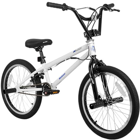 HH HILAND 20 inch Kids BMX Bicycle for Boys Girls Age 5-12 Years Old, 360 Degree Gyro & 4 Pegs, Kids Bike for Beginner-Level to Advanced Riders, White