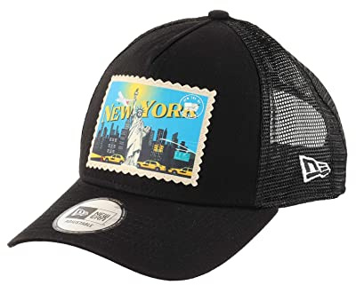 New Era New York Postcard Patch Black A-Frame Adjustable Trucker Cap - One-Size