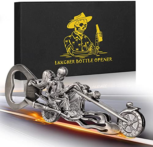 LKKCHER Totenkopf Bierflaschenöffner - Skelett-Geschenk für Männer, Frauen, Freund, Vater - Silber-Skelett-Reiter, Neuheit für Liebhaber, Motorrad-Enthusiasten