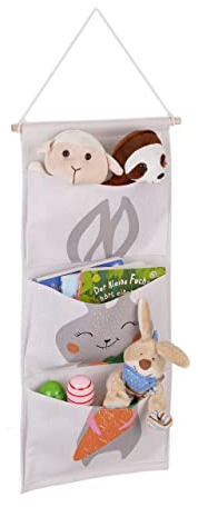 Relaxdays Organizer da Parete per Bambini, con Coniglio, 3 Tasche in Stoffa Portagiochi, HxL 82x33,5 cm, Muro, Colorato, Cotone