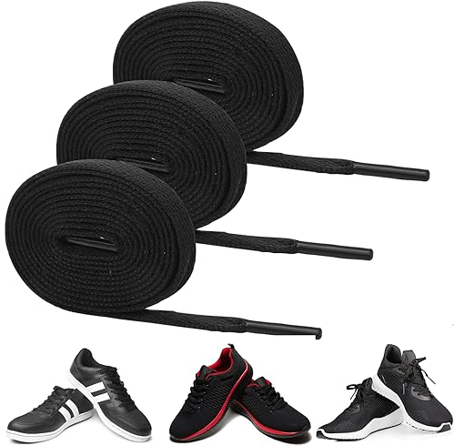 Ouligay 3 par skosnören – 8 mm breda träningssnören, 120 cm platta svarta snören för träningsskor, promenadstövlar, sport, vandring, vardagsskor
