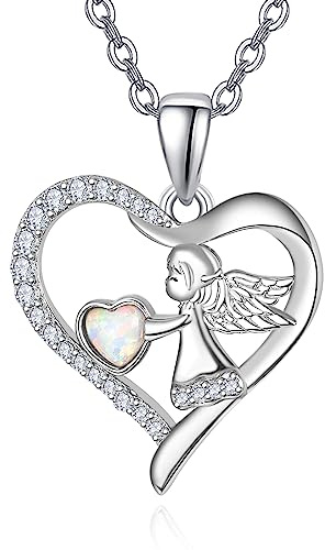 TANGPOET Schutzengel Kette 925 Sterling Silber Engelsflügel Halskette Herz Anhänger Schmuck Geschenke für Frauen Mädchen mit Geschenkbox