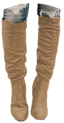 Onsoyours Boots Longues Femmes Hiver Bottes au Genou à Talons Bloc Automne Elegant Casual Chaussures A Beige 38 EU