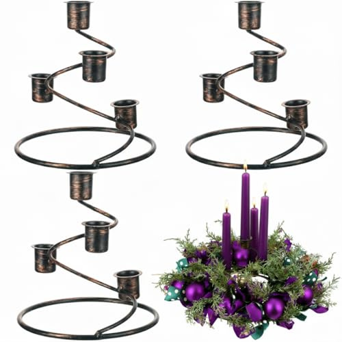 Sliner 3 Pcs Christmas Advent Wreath Candle Holder Rustic Advent Wreath Candle Ring with Spiral Structure Metal Christmas Candlestick Holders Centerpiece Decorations for Home Table Church Party
