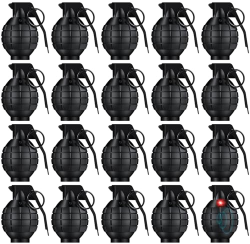 Sratte 4 Pcs Toy Hand Grenades with Realistic Sound Effects and Flashing Light, Plastic Fake Grenades Military for Army Role Play Prop (Black)
