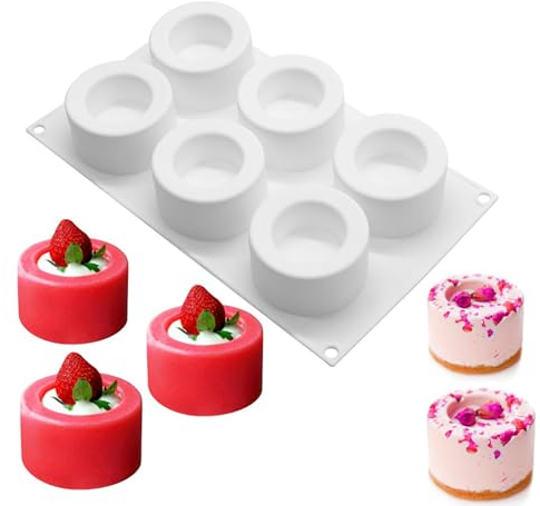 Silicone French Mousse Cake Fondant Mold Chocolate Baking Mould, 6 Hole Pudding Cup, Non-Stick Cupcake Dessert Ice Cube Tray Soap Making Molds Jelly Candy DIY Wax Sugar Craft Decor