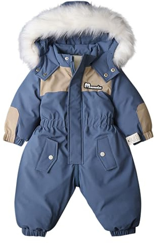 LAEMILIA Combinaison Ski Enfant Combinaisons de Neige Bébé Garçon Barboteuse Combinaison Hiver Chaude Bebe Fille Manteau Capuche Fausse Fourrure Coupe-vent Vêtements Tenue de Ski pour 1-5 Ans
