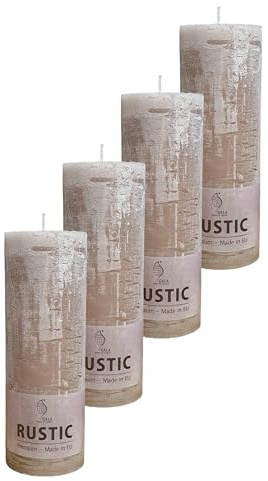Gala Marken Rustik Stumpenkerzen - Taupe - 4 Stück - 19 x 6,8 cm - Dekorative Haushaltskerzen - Lange Brenndauer - Unparfümiert - Natürliches Pflanzenwachs - Ohne Palmöl