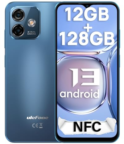 Ulefone Note 16 Pro Téléphone Portable 2024, 12Go + 128Go/SD-256Go, Smartphone Android 13, 6,52 HD+, Caméra 50MP, 4400mAh, 4G Dual SIM/NFC/WiFi/GPS/OTG/Face ID/Fingerprint/2Ans Garantie Bleu