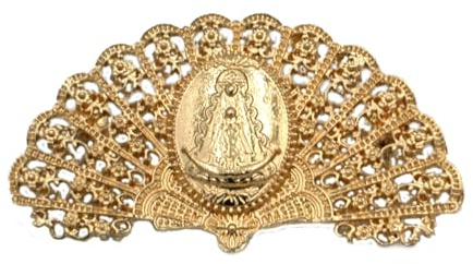 Broche con forma de abanico Virgen del Rocío de color dorado