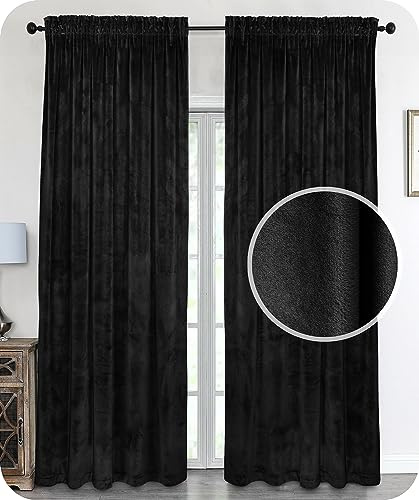 BEAUTEX Samt Vorhang Kräuselband U-Band Gardine Velvet abdunkelnd und Blickdicht, 140x145 cm (Breite 140 cm, Höhe 145 cm, Schwarz)