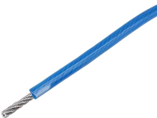 JXUFGYES Stahlseil Drahtkabel aus Edelstahl 304 mit Blauer Vinylbeschichtung, Lichtleiterdraht für den Außenbereich, geeignet für Lichterketten und Wäscheleinen(3/16in(5mm))