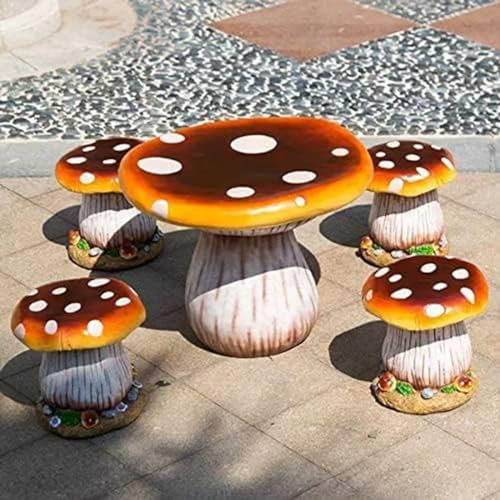 Juego de taburetes de mesa de setas de jardín, decoración de escultura de resina al aire libre para patio, césped, estanque, adorno creativo de paisaje
