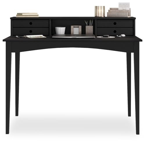 IDIMEX Schreibtisch Milano mit 4 Schubladen und 1 Fach schwarz - Bürotisch aus Kiefer Massivholz, PC-Tisch mit Stauraum für Büro und Home-Office