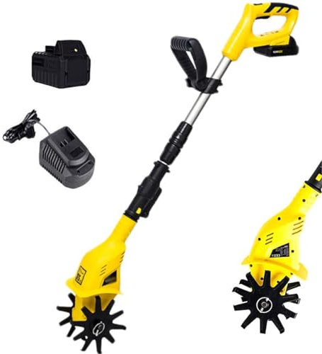 Motozappa elettrica senza fili, 20 V, potente coltivatore per prato con batteria e caricabatterie, larghezza 10, profondità 25, per orti e giardini