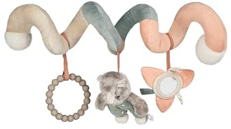 Sterntaler Spielzeugspirale Katze Lilly - Spielzeug aus Feincord, Microfleece und Flausch, zum Befestigen am Baby Bett - Kinderwagen Spielzeug - Spielzeug mit Rassel, Spiegel und Silikonring, bunt