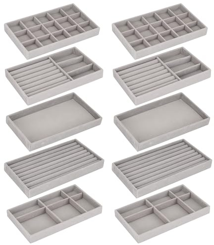 AZKEEGREY 10 Schmucktablett Stapelbar, Schmuckaufbewahrung Schublade Grau, Schmuck Organizer Schublade für Aufbewahren