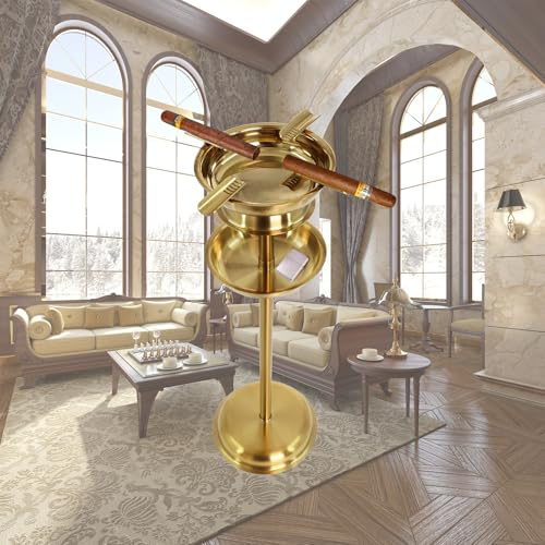Tall Outdoor Floor Standing Cigar Ashtray,Stable Stainless Steel Standing Ashtray with Detachable Accessory Tray, 23.8 Inch Tall Standing Ashtray Resists Wind and Easy to Clean for Patio Porch