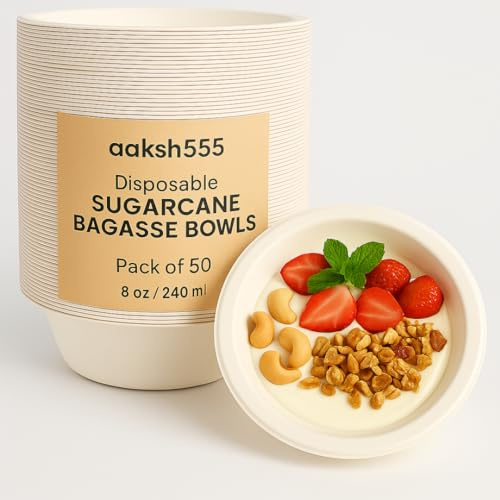 Aaksh 555 | Pack of 50 | Strong Disposable Bowls 8oz/240ml, Ecofriendly [4.5 x 1.77 inches ] Strong Paper Bowls for Hot & Cold Foods, Soup, Desserts, Salads, Microwave Safe