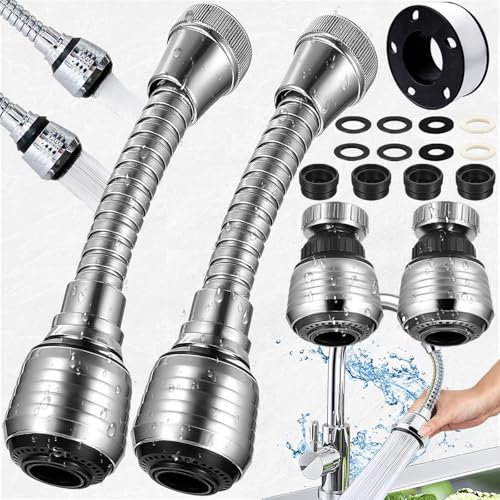lankai 4 Pezzi Rompigetto Rubinetto Cucina, Aeratore Girevole, Tubo Rubinetto Aeratore Per Lavello Cucina, Rompigetto Rubinetto Cucina Prolunga, Lungo E Corto, Con Accessori, Per Lavelli (Argento)