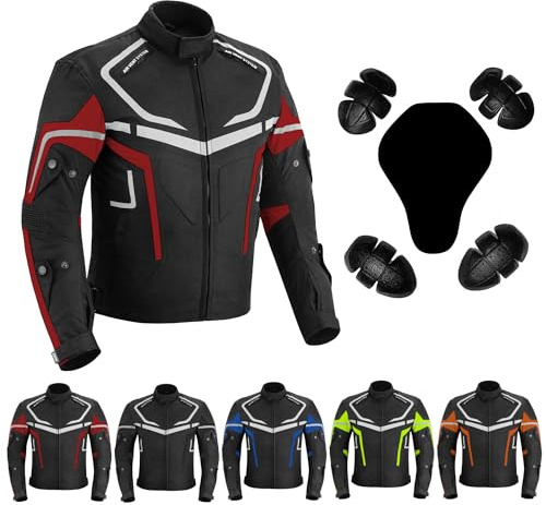 Vaster Moto Chaqueta de motociclista impermeable y blindada hombre, para invierno y verano, de Cordura, con homologación CE (EN 17092-4) (FR/ES, Letras, 4XL, Regular, Regular, Rojo)