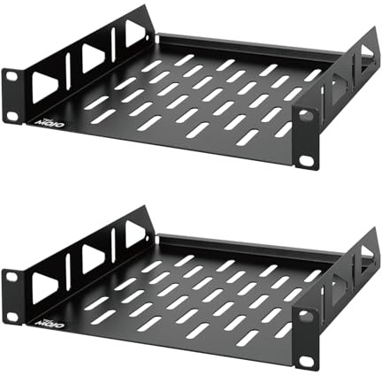 Tecmojo 1U Rack Shelf, 10 inch Universal Rack Mount Shelf 8 inch Depth Vented Cantilever Tray for 10 inch Server & Network Cabinets, Weight Capacity 10 kg / 22lbs, Black (2 Pack)