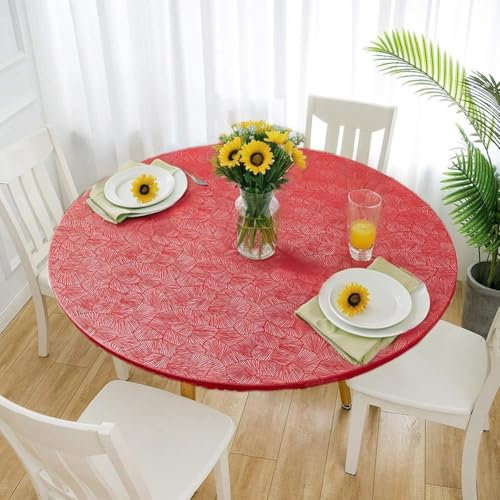 Cozomiz Elastische Tischdecke Jacquard Gartentischdecke Rundtischdecke wasserdichte rutschfeste Abwischbar Schmutzabweisend Tischdecke 180cm Runde Enge Passform Rot