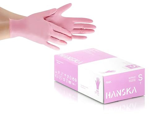 HANSKA 100 Gants jetables en nitrile roses - Non poudrés - Jetables - Ambidextres - Non stériles - Base caoutchouc - Adaptés aux environnements médicaux et alimentaires (100, S)