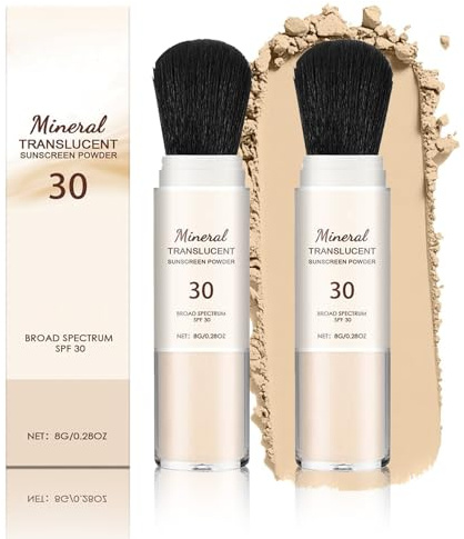 Mineral Protection Sunscreen – Waterproof Sun Protection Mineral Powder SPF 30 with Brush, Beach Sweatproof Face Sunblock Powders for Face and Body 8g (2)
