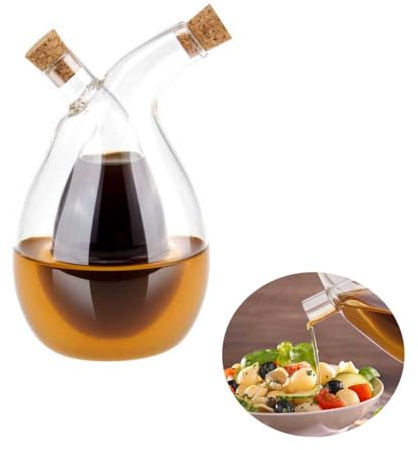 PXAMORTEL Distributeur d'huile et de vinaigre en verre, Bouteille distributrice d'huile et de vinaigre en verre 2 en 1 anti-goutte 6,3 pouces cuisine