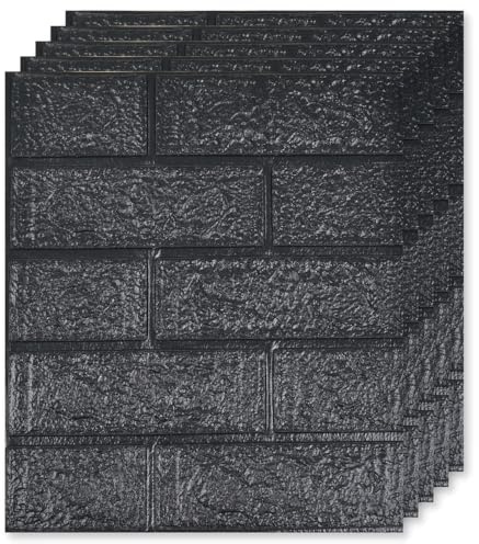 Selling Depot Papier peint adhésif 3D noir effet brique - Petit - Lot de 25 feuilles (38,5 x 34 cm, 3,31 m²) auto-adhésif, imperméable, insonorisant - cuisine, salle de bain, chambre, murs bricolage