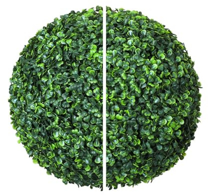 2er-Set(Halbkreis) Künstliche Buchsbaumkugel Ø28 cm, Kunstpflanze UV-beständig, Plastik Künstliche Pflanzen im Topf, Fake Plant wie echt für Wohnzimmer Schlafzimmer Büro Garten Deko (A-2 Stück(28cm))