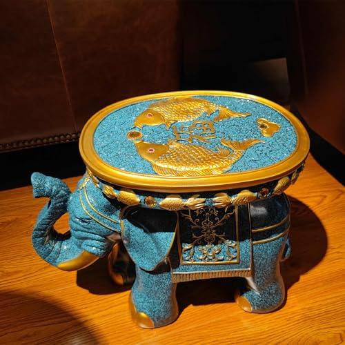 VANZUNE Elefantenhocker mit Fischmuster, Beistelltisch, Pflanzenständer, dekorativer Elefantensitz, orientalischer Stil, Akzenttisch, Symbol für Stärke und Wohlstand, Heimdekoration