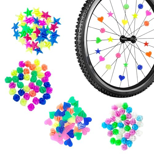 mkemka 144 Stück Bunte Reflektierende Speichenperlen für Kinderfahrräder Fahrradspeichen Dekoration mit klick-System für Mädchen Jungen Einfacher Montage Ideal für woom Bikes und Alle Fahrradtypen