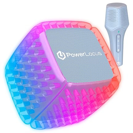 PowerLocus Aero Karaoke Maschine für Kinder, Bluetooth Lautsprecher mit LED Lichteffekte und Stimmeffekten, Kabellos, Kabel & Micro SD, Tragbarer Karaoke für Kinder