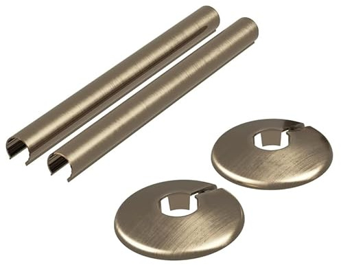 Corso Bathrooms Antique Brass Radiator Pipe Covers and Collars | 15mm Diameter | 200mm Length | 2 Pack | Pair | Antique Brass Finish