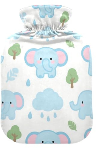 Cute Cartoon Blue Elephant hot-Water Bottle with Soft Cover, 2L Water Bag for Hand Feet Warmer, Hand Feet Warmer, compresas calientes para el vientre