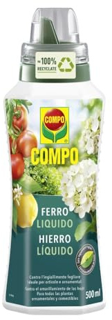 COMPO Abono Férrico Corrector Carencias, Contra clorosis hojas, 500 ml | Corrige amarillamiento por falta de hierro, regenera el verde natural de las hojas de forma rápida visible