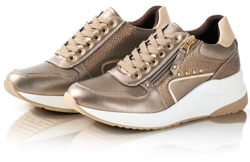 Sneakers Platform Donna con Zeppa, Scarpe Sportive Comode con Rialzo Interno in Vera Pelle, Casual, Perfette per l'Uso Quotidiano