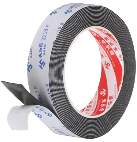 PATIKIL Nastro Adesivo In Schiuma Di Gomma Spugnosa, 2,5 cm x 1 mm x 5 Metri Nastro Isolante In Schiuma Autoadesivo Per Finestre Porte Isolamento Acustico Guarnizione, Nero