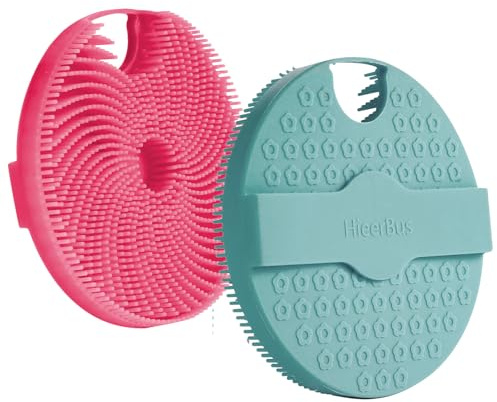 Silicone Body Scrubber, Gentle Exfoliating Body Scrubber for the Shower, Silicone Loofah with Easy-Lathering Bristles, Durable and More Hygienic Than Traditional (Green+Pink)