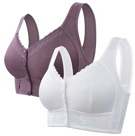 Uwdiohq Sujetador para Mayores con Cierre Frontal, Transpirable Mayores, Sujetadores Sin Mujeres (Grey, 42) Espalda Embarazada Antiarrugas Escote Transparent Bra Pecho 95C Dormir Invisible