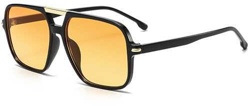 CIKJUK 70s Retro Sunglasses Womens Mens - Tinted Lens Pilot Oversized Vintage Ladies Sun Glasses with UV400 Protection Shades-Black-Orange Yellow