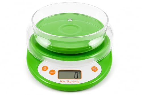 Bilancia Elettronica da Cucina 5 kg/1 g con Ciotola – Bilancia Digitale con Display LCD, Tara e Spegnimento Automatico – Per Alimenti, Dolci, Pasta e Ricette