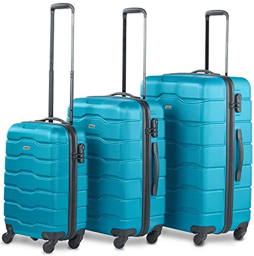 VonHaus Suitcase Set, Teal 3pc Lightweight Wheeled Luggage, ABS Plastic Carry On or Check in Travel Case, Durable Hard Shell w/ 4 Spinner Wheels, Built in Lock & Handle, Small/Medium/Large Holdall
