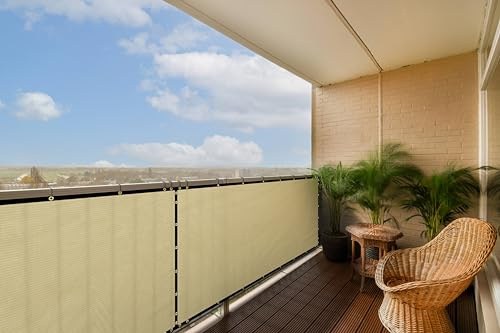 ColourTree 3' x 10' Balcony Railing Shade Fabric Deck Fence Privacy Screen Tarp Plant Greenhouse Netting Mesh Cloth Beige - Commercial Grade 170 GSM