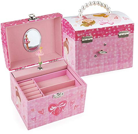 TAOPU Kupolformad Musikalisk Smyckeskrin med Pärlhandtag och Musiklåda med Snurrande Ballerina Flicka Juvel Förvaringsväska för Flickor