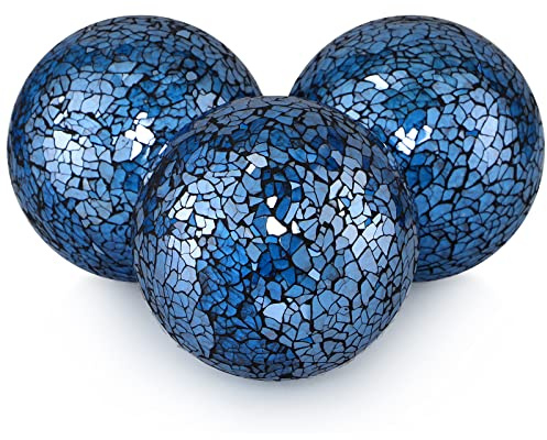 MDLUU 4 Decorative Glass Balls, Mosaic Sphere, Decorative Orbs, Centerpiece Balls for Bowls, Vases, Dining Table Decor, Pack of 3 (Turquoise)