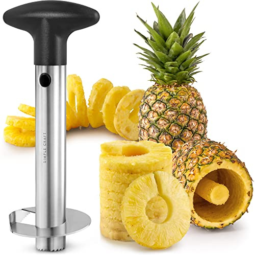 Simple Craft Vide-ananas et trancheuse – Coupe-ananas en acier inoxydable avec lame intégrée tranchante et poignée amovible – Vide-ananas robuste pour un carottage facile et des tranches d'anneau
